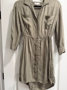 Japna Khaki Long Sleeve Button-Front Shirt Dress